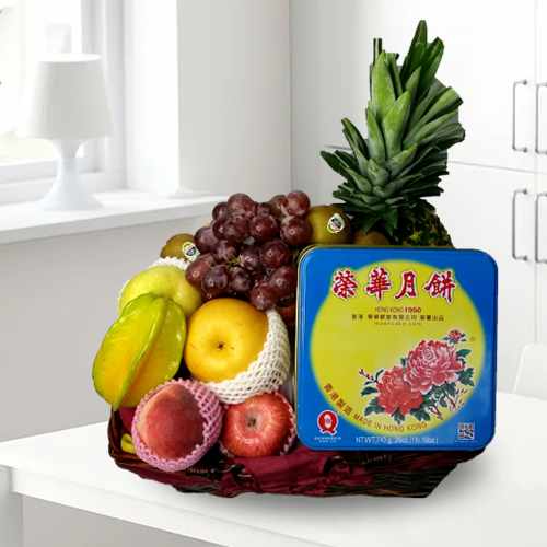 Fresh Fruits Hamper With Moon Cake