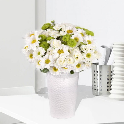 White Roses And Gerberas In Vase