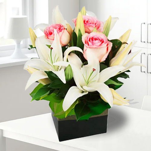 White Lily And Pink Rose Arrangement